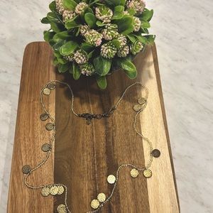 Lucky Brand Necklace- beige beads- with brass circles.